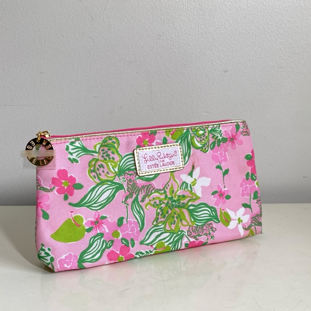 Lilly Pulitzer for Ester Lauder Pink Floral Cosmetic Bag NEW